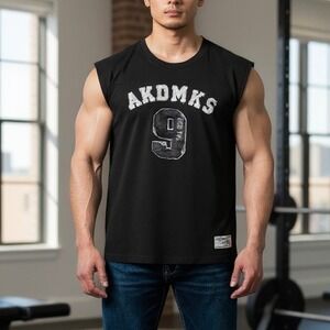 AKDMKS Mens Sleeveless T-Shirt Black Athletic Cutoff Jersey Style Top 2XL